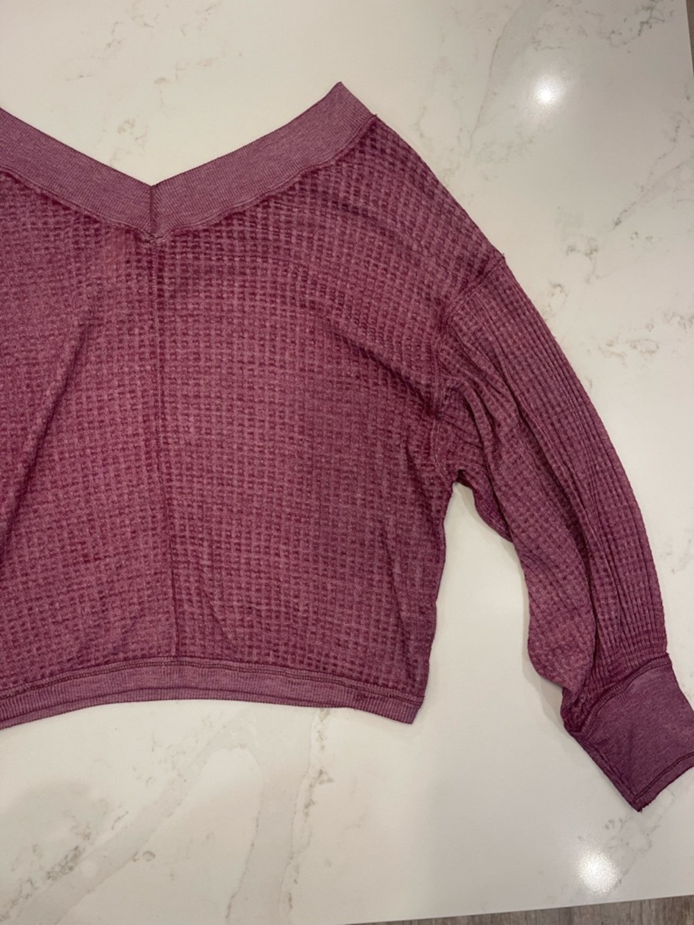 We The Free Women’s Waffle-Knit V-Neck Purple Top - Picture 14 of 16